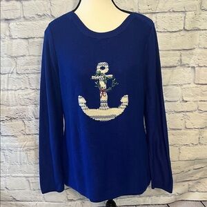 Talbots Sweater Anchor Holiday Size Medium Blue